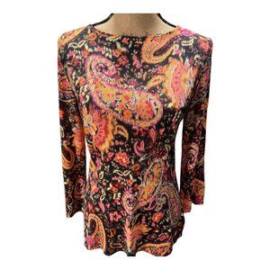 RALPH LAUREN Women's Silk Knit Paisley Tunic Sweater 3/4 sleeve Lightweight